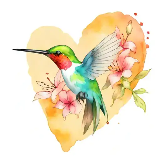 Hummingbird And Flowers Making Shape Of Love Or Heart
