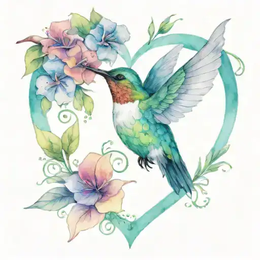 Hummingbird Mke Heart-shaped With Flowers