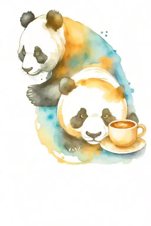 Panda And Coffee Beans And Coffee Cup Surrounded