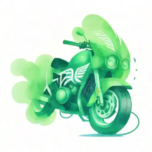 Green Motorcycle With Black And White Wings And Music Notes Making Up The Wings