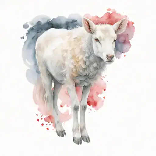 White Lamb In The Middle Surrounded By Wolves With Red Eyes Black Like Smoke