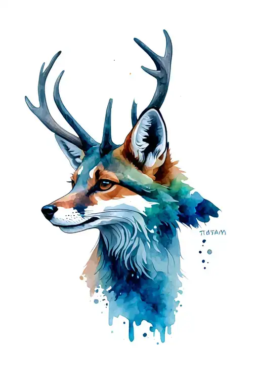Fox With Deer Antlers In Profile