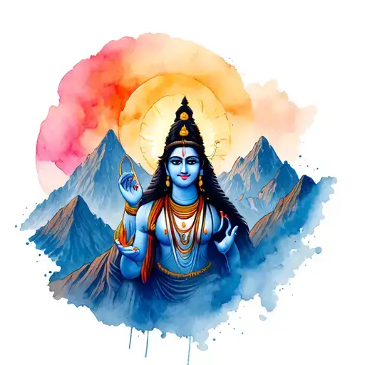 Lord Shiva Tattoo With Damru On Mountain