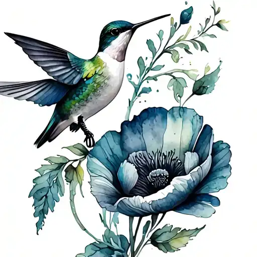 Hummingbird And Poppy Flower