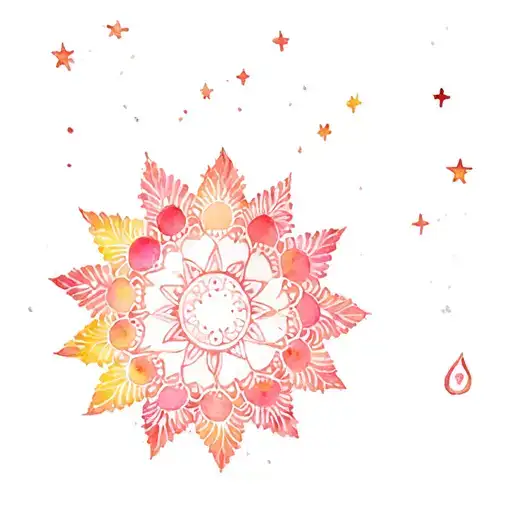 Some Kind Of Indian Mandala With A Supernova In Space Flowers And 22 Stars