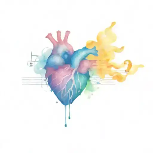 Anatomical Heart Exploding With Animal Surrounded By Music