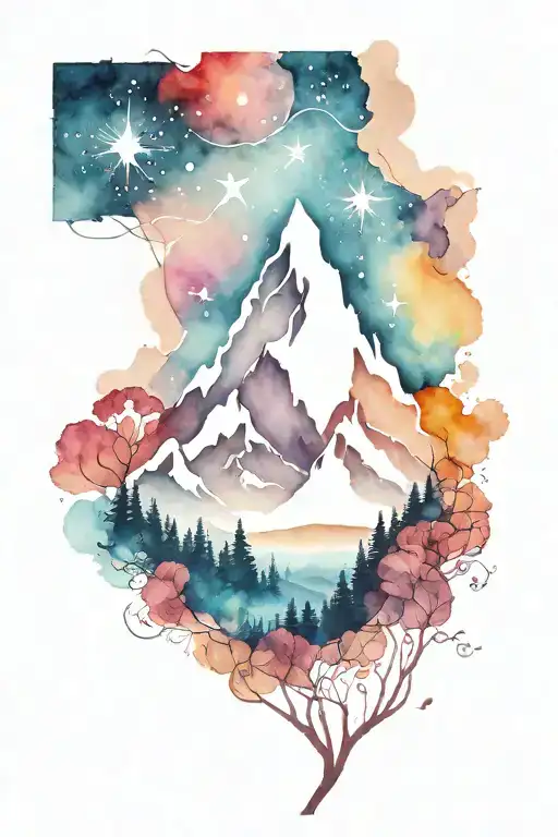 Mountain Range Silhouette Intertwined