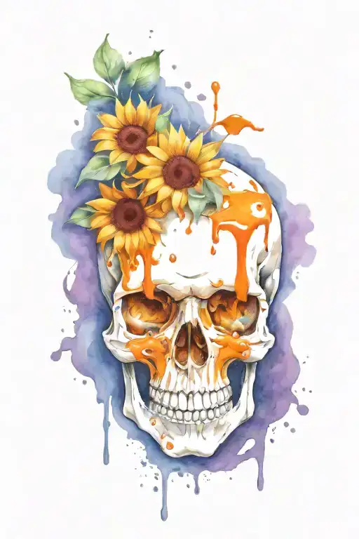 Skull And Sunflowers With Candy Melting With A Semicolon