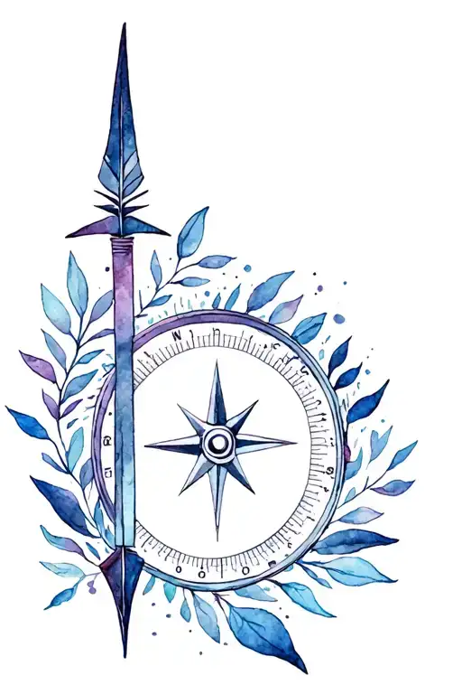 Compass With Arrow Weapon With Leaves Intertwined