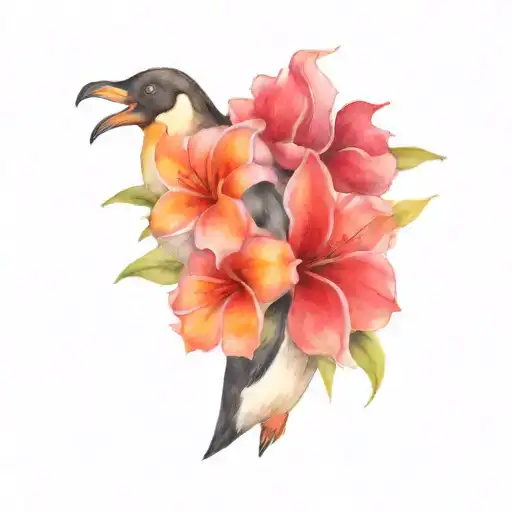 Penguin And Flowers
