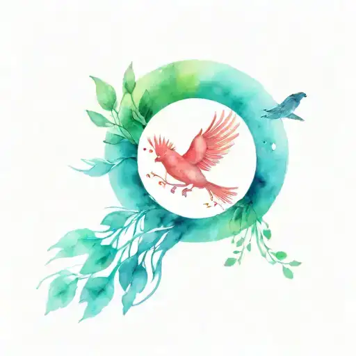 A Shoulder Tattoo Of A Tree Growing Out Of A Vinyl Record With Birds Flying Around It