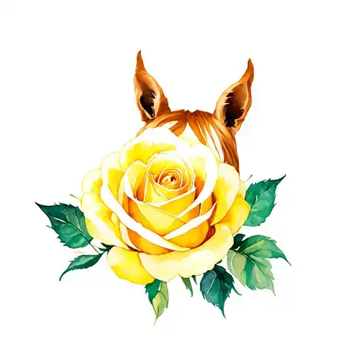 Yellow Rose With A Horse Head Surrounded
