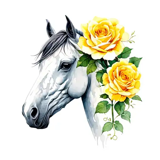 Yellow Rose Emerging From A Horse Head