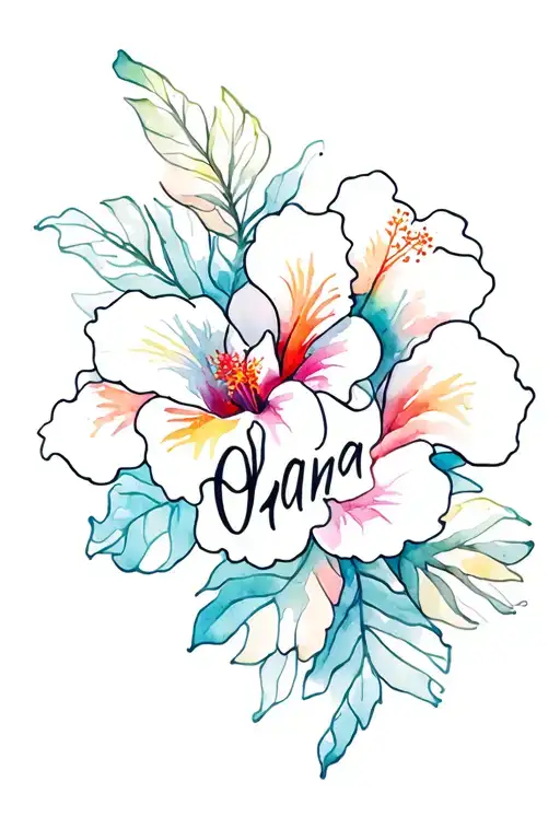 Ohana Saying With Hibiscus Flower