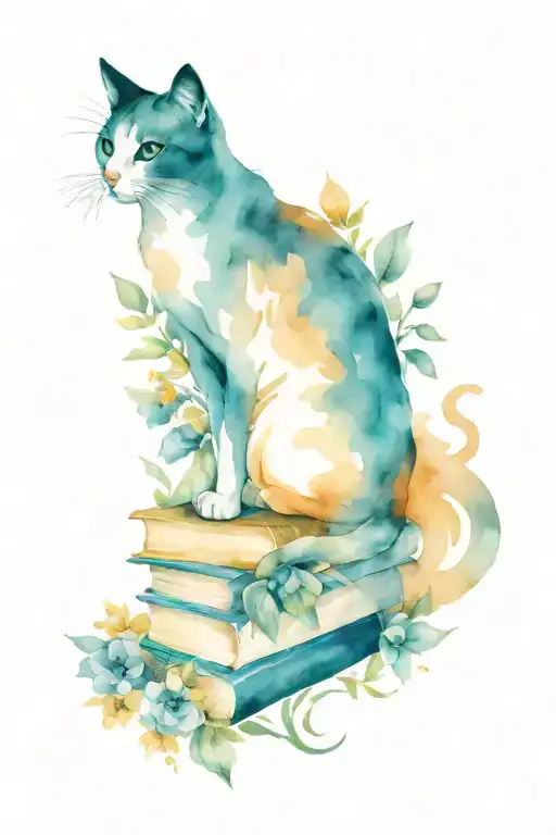Cat Books Flowers