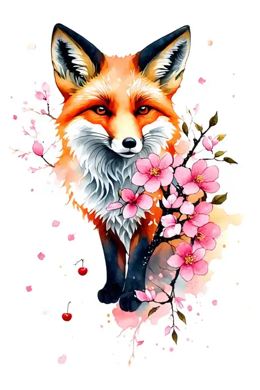 Cherry Blossom Fox Floral Ornament And Protection