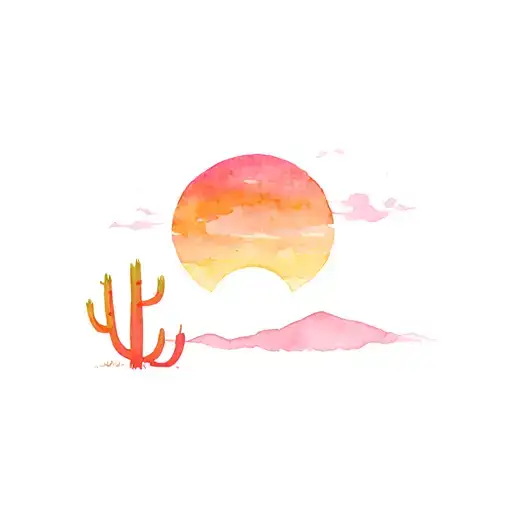 Cactus With Sun Setting