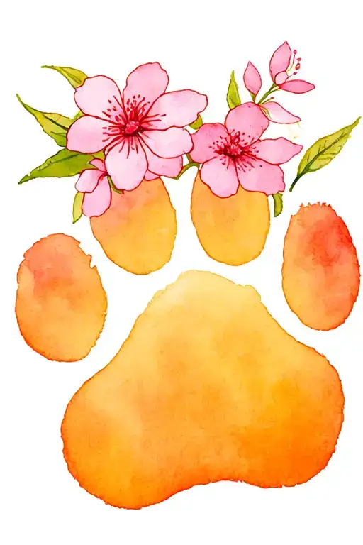 Dog Paw With Sakura Flowers