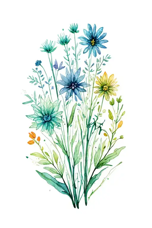 Drawing Of Meadow Plants From Shoulder To Elbow In Watercolor Style