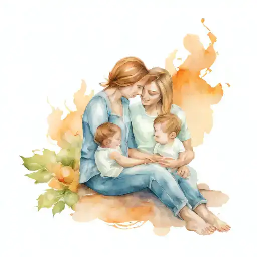 Mother & Twin Boys Sitting Together