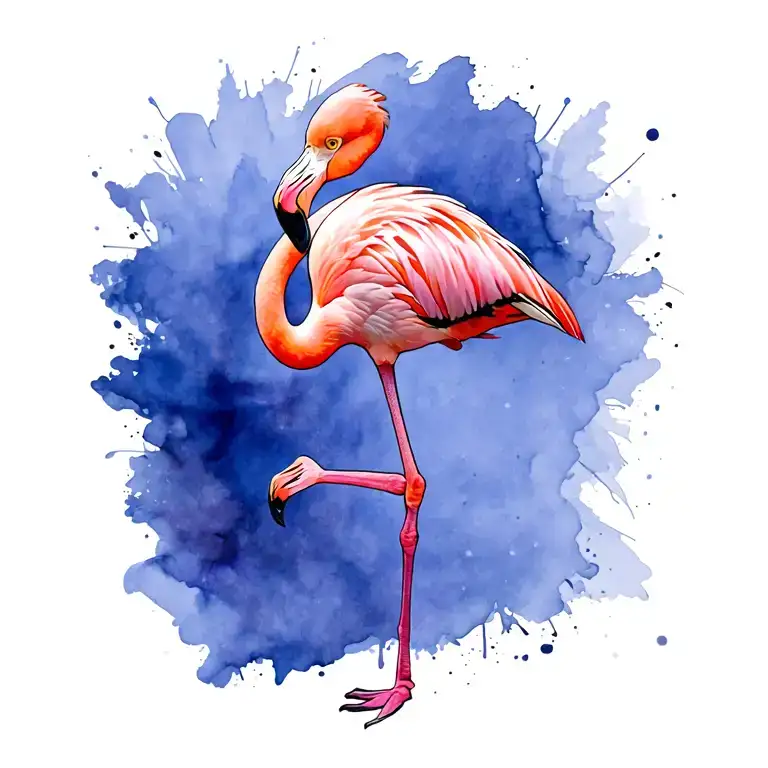 Pink Flamingo Standing With One Leg Up Side And Across