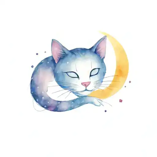 A Minimalist Tattoo Design Of A Cat Stars And Moons