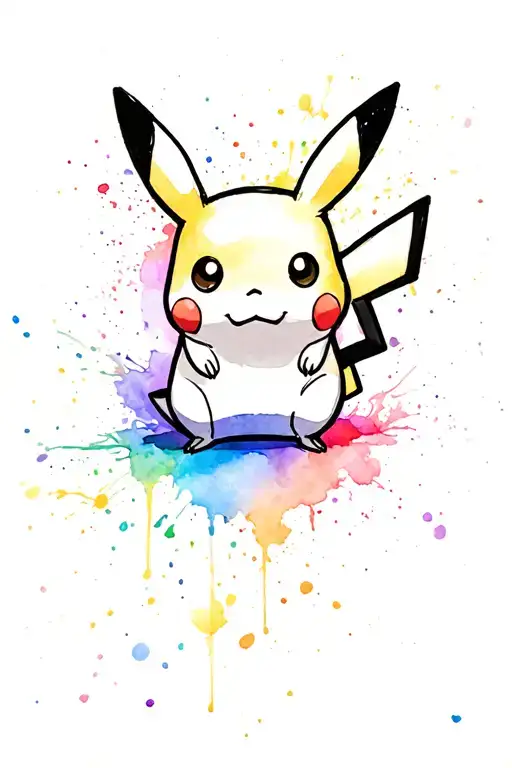 Black Line Pikachu With Rainbow Splatter Background
