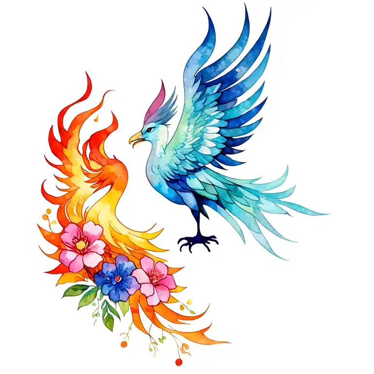 Feminine Pheonix With Fire And Flowers