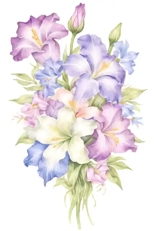 Violet Iris Primrose Rose Honeysuckle Aster Morning Glory Bouquet