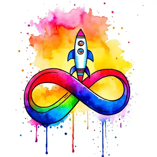 An Infinity Sign With A Rocket Inside As Part Of The Drawing On Top Of A Rainbow Color Palette