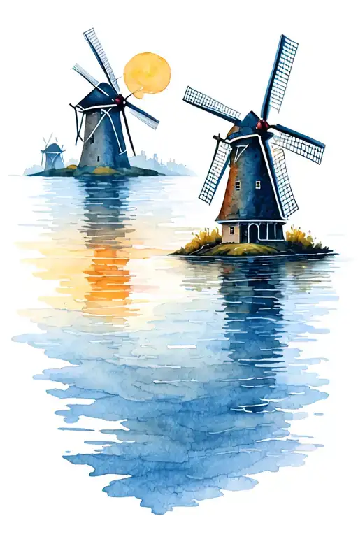 Six Windmills Along The Water