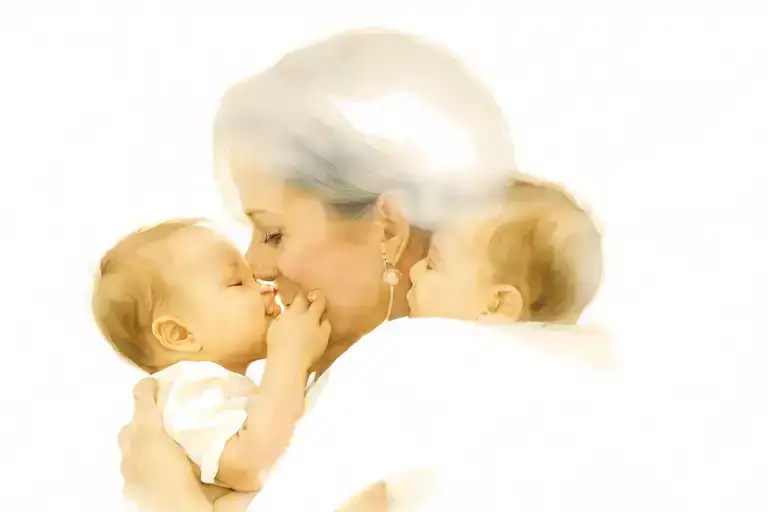 Mom With Toddler Son Holding Baby Sisters Face