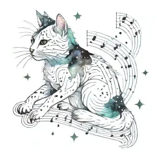 A Celestial Cat Constellation With Music Notes As Stars