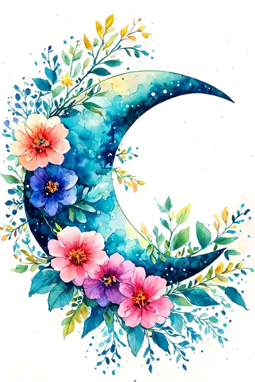 Crescent Moon With Flowers