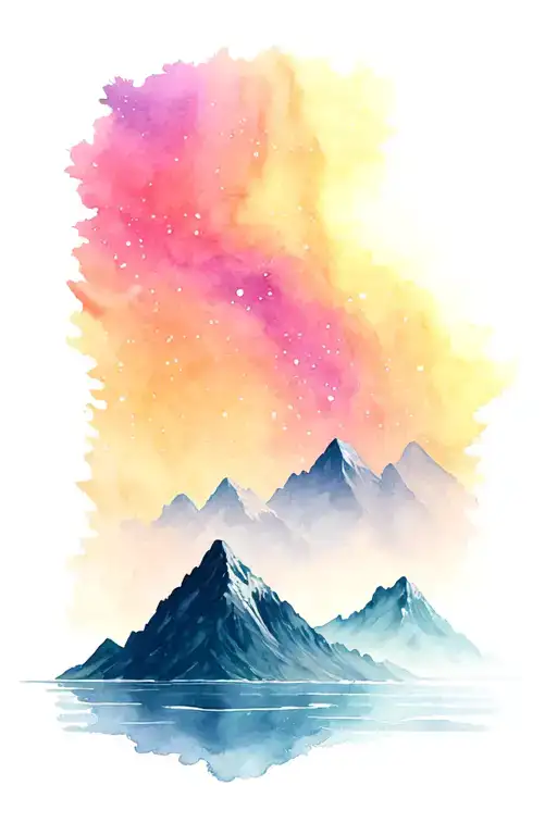 Moutains With Water And Aurora