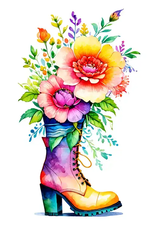 Colorful Boot Flower Vessel On The Arms On The Left Side
