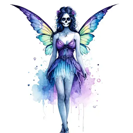 Faerie With Skull Face And Wings With Very Feminine Clothing