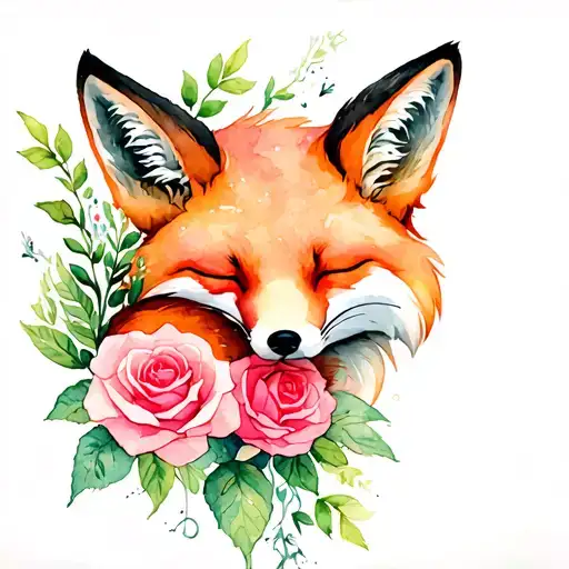 Fox Sleeping And Roses Surrounded