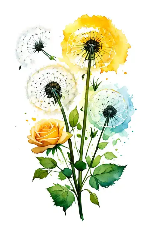 Dandelion And Roses Intertwined