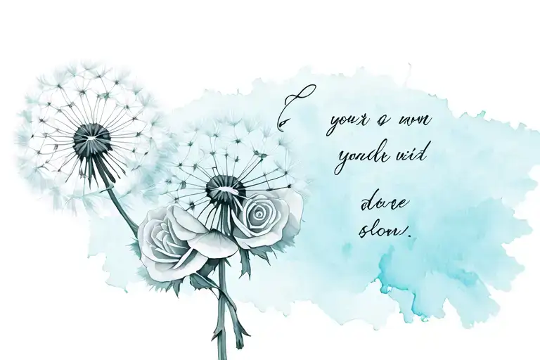 Dandelion Blowing With Roses And A Quote