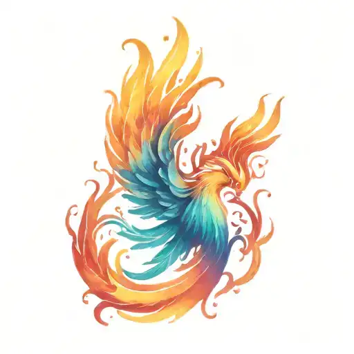 Phoenix On Fire Tattoo In Bright Colors