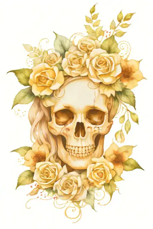 Ladyface With Flowers And Skull