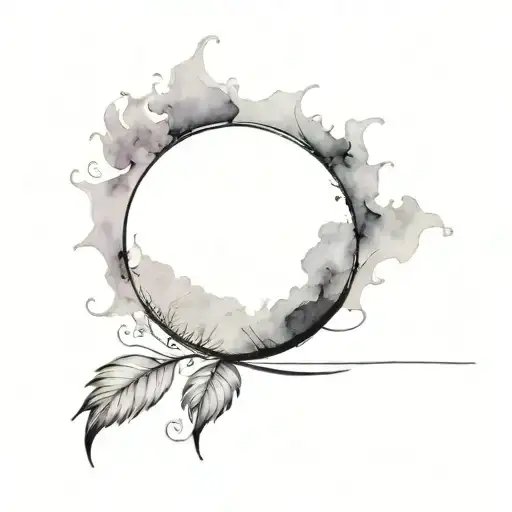 Black Line Sun With Watercolor Background