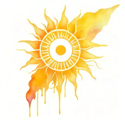Black Line Sun With Bright Watercolor Background