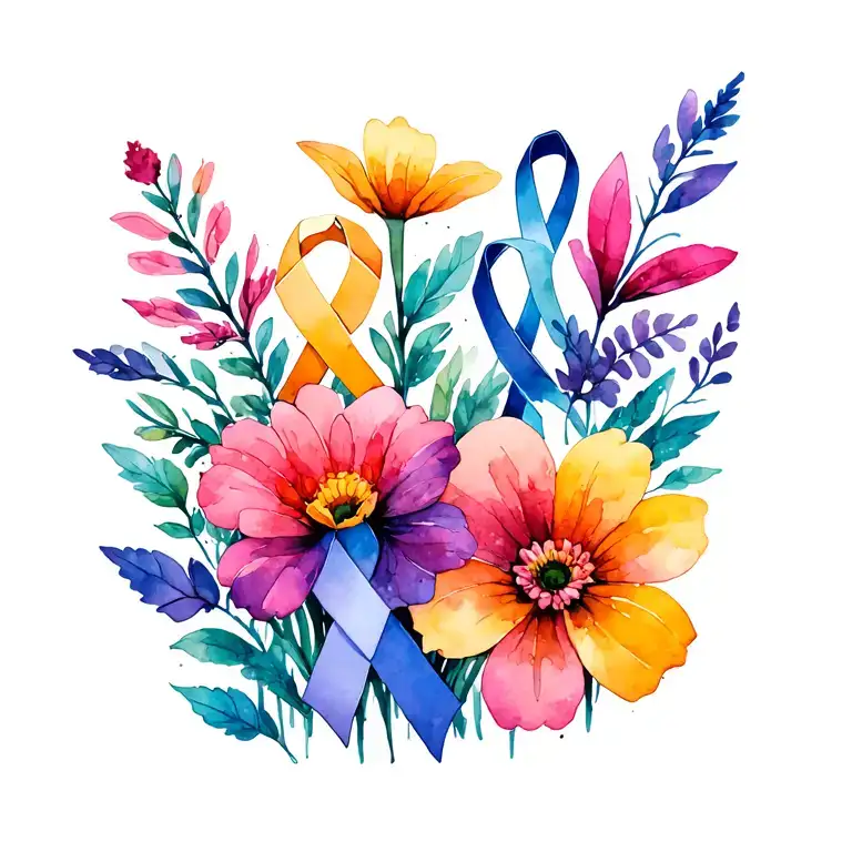 Multiple Sclerosis Awareness Ribbons Flowers Growing