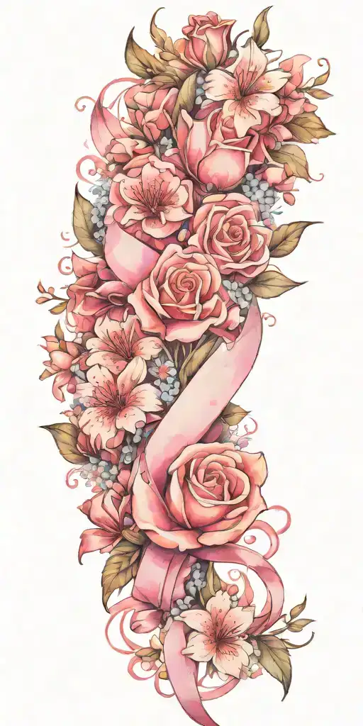 Breast Cancer Awareness Ribbon And Bouquet Wrapped