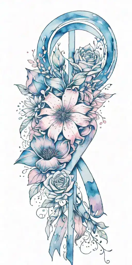 Breast Cancer Awareness Ribbon And Bouquet Surrounded