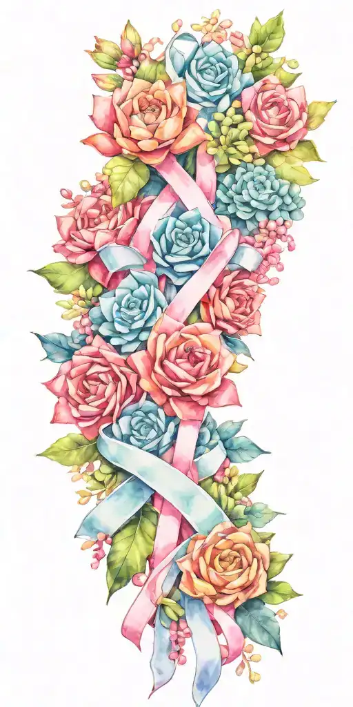 Breast Cancer Awareness Ribbon And Bouquet Bow Of Succulents