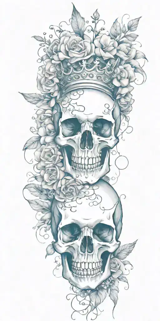 Breast Cancer Awareness Ribbon And Bouquet Skull Wearing A Crown