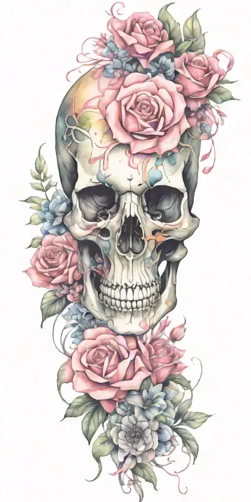 Breast Cancer Awareness Ribbon And Bouquet Skull Adorned